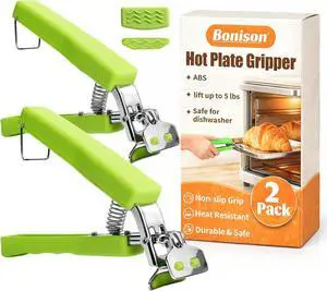 2 Pack Hot Plate Gripper Clips Holder Tongs for Moving Hot Plate Bowls Pizza Pan Air Fryer Microwave Oven with Food Out, Green 2 Pack Hot Plate Gripper Clips Holder Tongs for Moving Hot Plate Bowls Pizza Pan Air Fryer Microwave Oven with Food Out, Green