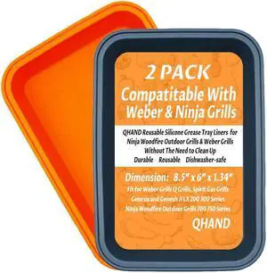 Drip Pans for Weber - Grill Accessories for Weber Genesis, Spirit, Q Series - Reusable Silicone Grill Grease Tray Liners for Ninja Woodfire Grill - 8.5" x 6" - 2 Pack - Gray & Orange Drip Pans for Weber - Grill Accessories for Weber Genesis, Spirit, Q Series - Reusable Silicone Grill Grease Tray Liners for Ninja Woodfire Grill - 8.5" x 6" - 2 Pack - Gray & Orange