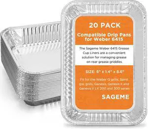 20 Pack Weber Grills Compatible Drip Pans 6415 for Weber Grills Spirit Gas Grills, Q Grills, Genesis and Genesis II LX 200 300 Series Disposable Aluminum Foil Grease Trays 6 x 1.4 x 8.6 Inches 20 Pack Weber Grills Compatible Drip Pans 6415 for Weber Grills Spirit Gas Grills, Q Grills, Genesis and Genesis II LX 200 300 Series Disposable Aluminum Foil Grease Trays 6 x 1.4 x 8.6 Inches
