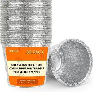 Findful 30 Pack BAC407 Grease Bucket Liner Compatible for Traeger Pro Series 575/780, 22/34 Series, Ironwood 650/885 Grills, Grill Accessories Drip Tray Findful 30 Pack BAC407 Grease Bucket Liner Compatible for Traeger Pro Series 575/780, 22/34 Series, Ironwood 650/885 Grills, Grill Accessories Drip Tray
