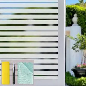 Niviy Frosted Window Film Privacy Static Cling, Striped Pattern 17.7"x78.7" Niviy Frosted Window Film Privacy Static Cling, Striped Pattern 17.7"x78.7"