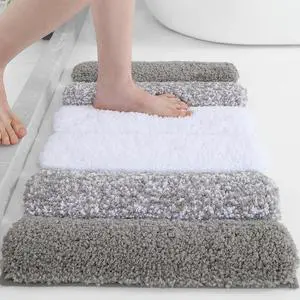 XIYUNTE Shaggy Bathroom Rugs 24x16, Extra Thick 2000GSM Non Slip Bath Mat with Drain Groove Rubber Backing, Washable Quick Dry Absorbent Microfiber Bath Rugs for Bathroom Floor Tub Shower, Gray White XIYUNTE Shaggy Bathroom Rugs 24x16, Extra Thick 2000GSM Non Slip Bath Mat with Drain Groove Rubber Backing, Washable Quick Dry Absorbent Microfiber Bath Rugs for Bathroom Floor Tub Shower, Gray White