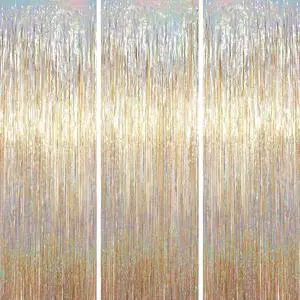 Voircoloria Champagne Foil Fringe Backdrop Curtains, 3.3x6.6ft, 3pcs Voircoloria Champagne Foil Fringe Backdrop Curtains, 3.3x6.6ft, 3pcs