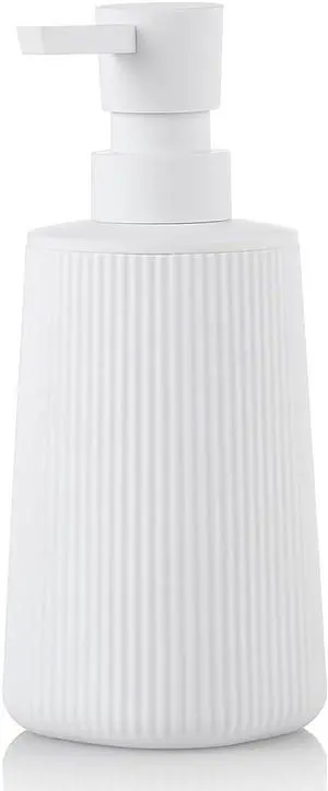 Small Soap Dispenser for Bathroom and Kitchen, Modern Farmhouse Striped Style Plastic Hand Soap Dish Soap Dispenser with Pump Matte White Small Soap Dispenser for Bathroom and Kitchen, Modern Farmhouse Striped Style Plastic Hand Soap Dish Soap Dispenser with Pump Matte White