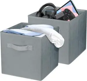 2 Pcs Storage Cubes, 10.5 Inch Collapsible Storage Bins, Fabric Foldable Bins for Organization, Durable Storage Bins for Closet, Shelves, Offices (Grey) 2 Pcs Storage Cubes, 10.5 Inch Collapsible Storage Bins, Fabric Foldable Bins for Organization, Durable Storage Bins for Closet, Shelves, Offices (Grey)