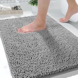 Yimobra Washable Bathroom Rugs, Super Soft & Absorbent Chenille Bath Mat for Floor & Carpet, Quick Dry Non Slip Bath Mat for Tub Shower, 24" x 17",Gray Yimobra Washable Bathroom Rugs, Super Soft & Absorbent Chenille Bath Mat for Floor & Carpet, Quick Dry Non Slip Bath Mat for Tub Shower, 24" x 17",Gray
