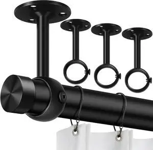 TOKPLNU Curtain Rod Brackets, Ceiling Heavy Duty Holders, Black 4 Pack Hooks Hangers for 1 1/4-Inch Drape Poles TOKPLNU Curtain Rod Brackets, Ceiling Heavy Duty Holders, Black 4 Pack Hooks Hangers for 1 1/4-Inch Drape Poles