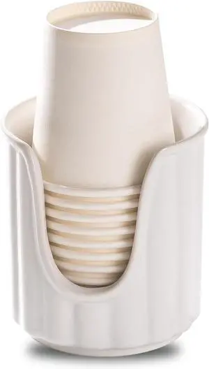 TANEW Ceramic Bathroom Cup Dispenser with Stylish Vertical Stripes - Dixie Cup Dispenser & Mouthwash Cup Holder Holds 3oz Paper Cups for Rinsing Cups on Bathroom Vanity Countertops Matt White TANEW Ceramic Bathroom Cup Dispenser with Stylish Vertical Stripes - Dixie Cup Dispenser & Mouthwash Cup Holder Holds 3oz Paper Cups for Rinsing Cups on Bathroom Vanity Countertops Matt White