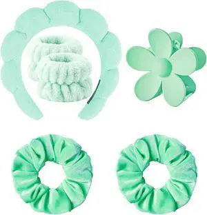 Spa Headband Set Washing and makeup sponge hair hoop suit bath towel cloth for cleaning the face or bath beam. (Green, Average code) Spa Headband Set Washing and makeup sponge hair hoop suit bath towel cloth for cleaning the face or bath beam. (Green, Average code)