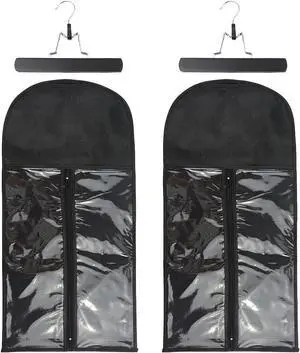 2 Pcs Hair Extensions Storage Bag with Hanger Portable Wig Storage Bags Hair Extension Holder for Multiple Wigs (Black) 2 Pcs Hair Extensions Storage Bag with Hanger Portable Wig Storage Bags Hair Extension Holder for Multiple Wigs (Black)