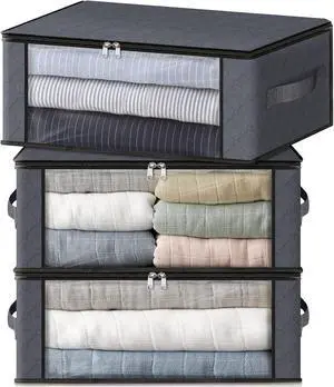 HomeHacks 3-Pack Clothes Organizer Storage Bags, 35L Storage Bins, Gray HomeHacks 3-Pack Clothes Organizer Storage Bags, 35L Storage Bins, Gray