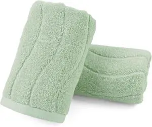 Jacquotha Hand Towels 2 Pack - Sage Green Wavy Striped Jacquotha Hand Towels 2 Pack - Sage Green Wavy Striped