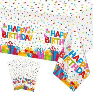 3 Pack Plastic Birthday Tablecloth, Disposable PE Happy Birthday Tablecloth 3 Pack Plastic Birthday Tablecloth, Disposable PE Happy Birthday Tablecloth
