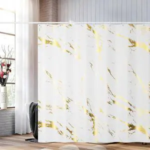 Gold Marble Shower Curtain, Waterproof Bathroom Decor Curtain with Hooks, Stylish White & Gold Pattern Bath Curtain for Modern/Luxury Bathrooms (72x72 Inches) Gold Marble Shower Curtain, Waterproof Bathroom Decor Curtain with Hooks, Stylish White & Gold Pattern Bath Curtain for Modern/Luxury Bathrooms (72x72 Inches)