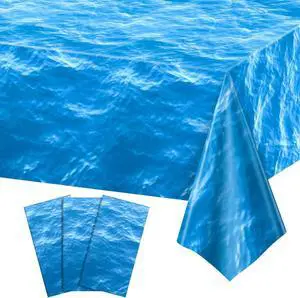 3 Pack Ocean Waves Plastic Tablecloth, Disposable Water Print Table Cloths 3 Pack Ocean Waves Plastic Tablecloth, Disposable Water Print Table Cloths