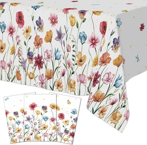 Mocsicka 3Pcs Spring Wildflower Tablecloth Butterfly Disposable Plastic Tablecloths for Girl Birthday Party Decorations 108x54 Inch Mocsicka 3Pcs Spring Wildflower Tablecloth Butterfly Disposable Plastic Tablecloths for Girl Birthday Party Decorations 108x54 Inch
