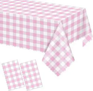 2 Pack Pink Gingham Tablecloths, Pink and White Checkered Tablecloths Disposable Plastic Pink Plaid Table Cover for Easter Mother's Day Wedding Birthday Anniversay Baby Bridal Shower 2 Pack Pink Gingham Tablecloths, Pink and White Checkered Tablecloths Disposable Plastic Pink Plaid Table Cover for Easter Mother's Day Wedding Birthday Anniversay Baby Bridal Shower