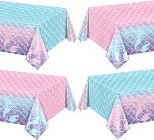 4 Pcs Mermaid Tablecloths, Rectangular Mermaid Table Covers, Disposable Mermaid Table Cloths for Girls Parties Under The Sea Baby Shower Mermaid Party Supplies, 51 x 86 Inch 4 Pcs Mermaid Tablecloths, Rectangular Mermaid Table Covers, Disposable Mermaid Table Cloths for Girls Parties Under The Sea Baby Shower Mermaid Party Supplies, 51 x 86 Inch