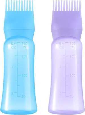 Root Comb Applicator Bottle 6 OZ, Hair Oil Applicator Bottles for Scalp with Massage Comb, 2 Pack Hair Dye Applicator with Graduated Scale (Purple, Blue) Root Comb Applicator Bottle 6 OZ, Hair Oil Applicator Bottles for Scalp with Massage Comb, 2 Pack Hair Dye Applicator with Graduated Scale (Purple, Blue)