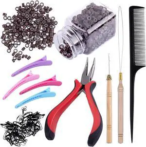 Duufin Hair Extension Tool Kit 500 Pcs Brown Hair Extension Beads With Tool Duufin Hair Extension Tool Kit 500 Pcs Brown Hair Extension Beads With Tool