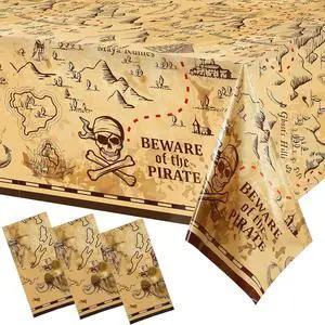 Irenare 3 PCS Pirate Tablecloth Treasure Map for Party, 54 x 108 Inches Irenare 3 PCS Pirate Tablecloth Treasure Map for Party, 54 x 108 Inches
