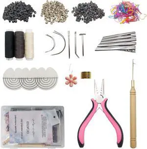 Hair Extension Kit, Micro Ring Beads Tool Set with Pliers, Wooden Handle Crochet Hooks, Loop Needle, Separator Discs, Thread & Clips for I Tip, Micro Link & Fusion Extensions (Basic Kit) Hair Extension Kit, Micro Ring Beads Tool Set with Pliers, Wooden Handle Crochet Hooks, Loop Needle, Separator Discs, Thread & Clips for I Tip, Micro Link & Fusion Extensions (Basic Kit)
