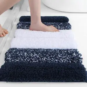 XIYUNTE Shaggy Bathroom Rugs 24x16, Extra Thick 2000GSM Non Slip Bath Mat with Drain Groove Rubber Backing, Washable Quick Dry Absorbent Microfiber Bath Rugs for Bathroom Floor Tub Shower, Blue White XIYUNTE Shaggy Bathroom Rugs 24x16, Extra Thick 2000GSM Non Slip Bath Mat with Drain Groove Rubber Backing, Washable Quick Dry Absorbent Microfiber Bath Rugs for Bathroom Floor Tub Shower, Blue White