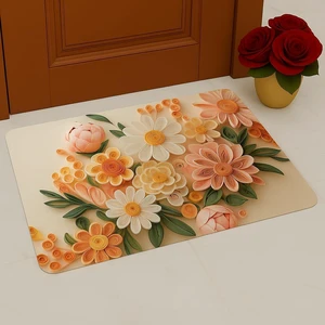 3D Floral Rubber Mat, Peach, 15.8 x 23.6 Inch 3D Floral Rubber Mat, Peach, 15.8 x 23.6 Inch