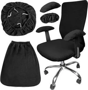 4 Pcs Office Chair Covers Set Computer Universal Protective Stretchable Chair Seat Covers Desk Armrest Covers Slipcovers Pads Office Cushion Backrest for Rotating (Black) 4 Pcs Office Chair Covers Set Computer Universal Protective Stretchable Chair Seat Covers Desk Armrest Covers Slipcovers Pads Office Cushion Backrest for Rotating (Black)