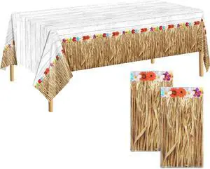 Kochorie 2 Pack Hawaii Luau Grass Tablecloth 54 x 108 Inches Waterproof Plastic Hawaiian Brown Grass Table Skirt with Raffia Libiscus Flowers Table Cover for Summer Tropical Party Decorations Kochorie 2 Pack Hawaii Luau Grass Tablecloth 54 x 108 Inches Waterproof Plastic Hawaiian Brown Grass Table Skirt with Raffia Libiscus Flowers Table Cover for Summer Tropical Party Decorations
