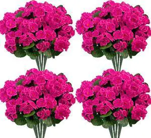 Bassion Artificial Geranium Flowers for Outdoors Decoration, 4 Pcs, Fuschia Bassion Artificial Geranium Flowers for Outdoors Decoration, 4 Pcs, Fuschia