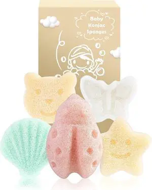 Konjac Baby Sponges, 5Pcs Natural Cute Shapes for Infants Konjac Baby Sponges, 5Pcs Natural Cute Shapes for Infants