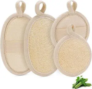 4Pcs Natural Loofah Sponge Exfoliating Body Scrubber (4.5Inch), Loofah Exfoliating Facial Scrubber(3.2Inch), Made of Natural Luffa and Terry Cloth, Bath Shower Loofah Sponge for Body and Face 4Pcs Natural Loofah Sponge Exfoliating Body Scrubber (4.5Inch), Loofah Exfoliating Facial Scrubber(3.2Inch), Made of Natural Luffa and Terry Cloth, Bath Shower Loofah Sponge for Body and Face