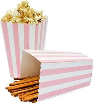 BinaryABC Pink Striped Popcorn Boxes (24 Pcs) - Carnival Party Decorations BinaryABC Pink Striped Popcorn Boxes (24 Pcs) - Carnival Party Decorations