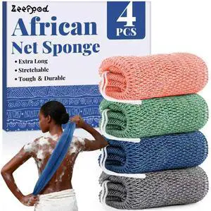 African Net Sponge Authentic-4 Packs African Exfoliating Net Sponge,Bath Sponges for Shower,42 inch Long for Normal to Sensitive Skin, for Daily use, Body Exfoliator Shower (Green,Pink,Blue,Grey) African Net Sponge Authentic-4 Packs African Exfoliating Net Sponge,Bath Sponges for Shower,42 inch Long for Normal to Sensitive Skin, for Daily use, Body Exfoliator Shower (Green,Pink,Blue,Grey)