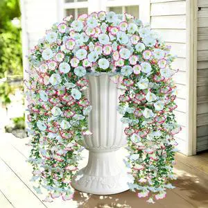 Artificial Hanging Flowers for Outdoors, 2 PCS 300 Blooms UV Resistant Morning Glory Faux Silk Vines, No-Odor Realistic Fake Plants for Garden Planter Porch Patio Decoration, Blue & White Artificial Hanging Flowers for Outdoors, 2 PCS 300 Blooms UV Resistant Morning Glory Faux Silk Vines, No-Odor Realistic Fake Plants for Garden Planter Porch Patio Decoration, Blue & White
