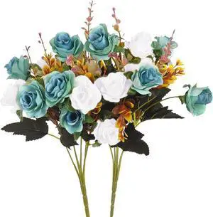 MOOMASS Artificial Flowers,2 Packs of Artificial Roses.24 Little Rose Silk Flowers. Plastic Flowers,Plants for Home Hotel Wedding Christmas Tables Decorations. Peacock Green MOOMASS Artificial Flowers,2 Packs of Artificial Roses.24 Little Rose Silk Flowers. Plastic Flowers,Plants for Home Hotel Wedding Christmas Tables Decorations. Peacock Green
