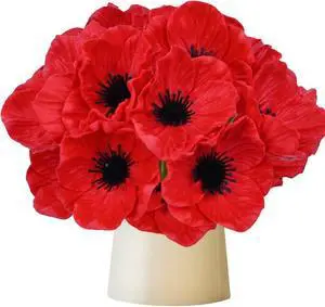 10Pcs Red Poppy Artificial Flowers 11" Real Touch No Fade PU Fake Flowers 10Pcs Red Poppy Artificial Flowers 11" Real Touch No Fade PU Fake Flowers