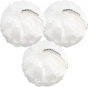MainBasics Shower Loofah Sponge Pouf, Set of 3, Snow White MainBasics Shower Loofah Sponge Pouf, Set of 3, Snow White