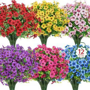 Ouddy Decor 12 Pcs Artificial Flowers for Outdoors Decorations, Multicolor Ouddy Decor 12 Pcs Artificial Flowers for Outdoors Decorations, Multicolor