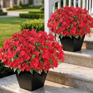 8 Bundles 16"Artificial Impatiens Flower Bouquet for Front Porch(Red) 8 Bundles 16"Artificial Impatiens Flower Bouquet for Front Porch(Red)