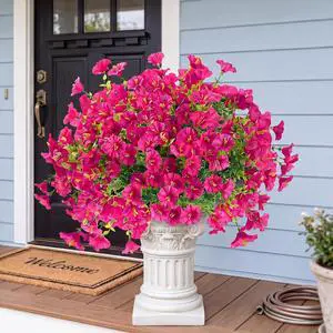 Artificial Flowers for Outdoors 12 Bundles Realistic Faux Plants UV Resistant Fake Silk Morning Glory with Eucalyptus for Front Door Planter Patio Porch Outside Spring Summer Decoration (Magenta) Artificial Flowers for Outdoors 12 Bundles Realistic Faux Plants UV Resistant Fake Silk Morning Glory with Eucalyptus for Front Door Planter Patio Porch Outside Spring Summer Decoration (Magenta)