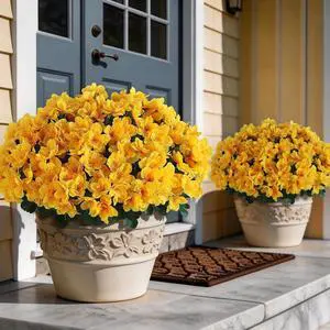 8 Bundles 16" Artificial Azalea Flower Bouquet for Front Door(Yellow) 8 Bundles 16" Artificial Azalea Flower Bouquet for Front Door(Yellow)