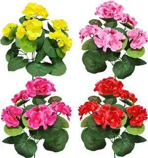 TURNMEON 4 Bundles Artificial Geraniums Flowers for Outdoors Summer Decor TURNMEON 4 Bundles Artificial Geraniums Flowers for Outdoors Summer Decor