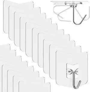 Clear Adhesive Wall Hooks No-Drill, Transparent Hooks 12 Pack Clear Adhesive Wall Hooks No-Drill, Transparent Hooks 12 Pack