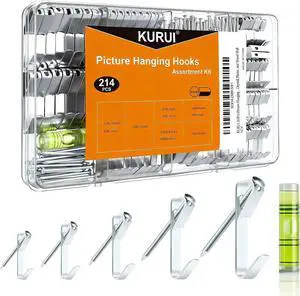 KURUI 214Pcs Picture Hanging Hooks, Renter Friendly Picture Hanging Kit with Heavy Duty Picture Hangers and Hardware Nails, for Frame, Painting, Art and Photo, on Drywall,Plaster, and Wood Wall KURUI 214Pcs Picture Hanging Hooks, Renter Friendly Picture Hanging Kit with Heavy Duty Picture Hangers and Hardware Nails, for Frame, Painting, Art and Photo, on Drywall,Plaster, and Wood Wall