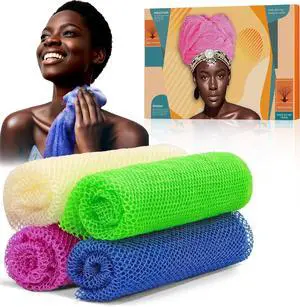 4 Pieces African Net Sponge Effective Deep Cleansing and Exfoliating Mesh for Glowing Skin Stretchable, Quick-Dry Exfoliating Bath Sponge(Blue, Green, Purple, White) 4 Pieces African Net Sponge Effective Deep Cleansing and Exfoliating Mesh for Glowing Skin Stretchable, Quick-Dry Exfoliating Bath Sponge(Blue, Green, Purple, White)