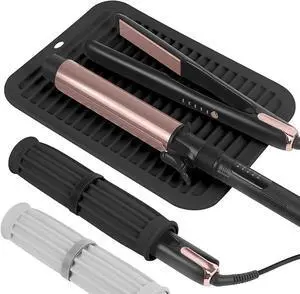 Larger Heat Resistant Mat for Hair Tool, Hot Iron Holster, 12" X 9" Silicone Heat Pad for Curling Iron, Flat Iron and Hair Tool Organizer, Curling Iron Holder, Travel Hot Tools Mat (Black) Larger Heat Resistant Mat for Hair Tool, Hot Iron Holster, 12" X 9" Silicone Heat Pad for Curling Iron, Flat Iron and Hair Tool Organizer, Curling Iron Holder, Travel Hot Tools Mat (Black)