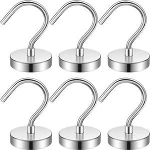 6 Pack Magnetic Hooks Large Opening, 40LBS Neodymium Magnet Hooks 6 Pack Magnetic Hooks Large Opening, 40LBS Neodymium Magnet Hooks