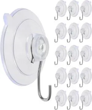 Suction Cup Hooks, Transparent PVC Removable Reusable, for Glass Windows, Mirrors, Doors, Tiles, 15 Pack Suction Cup Hooks, Transparent PVC Removable Reusable, for Glass Windows, Mirrors, Doors, Tiles, 15 Pack